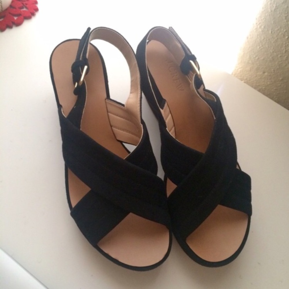 J Crew Black Suede Wedge Sandal 7